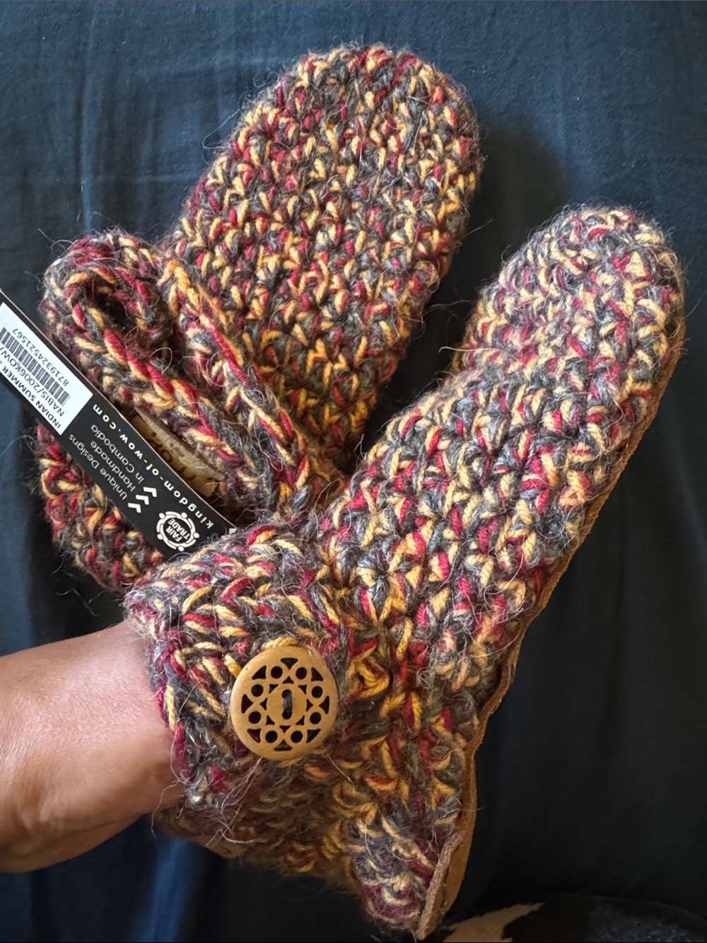 Moy  Chunky Knit Slippers in Marled Reds & Browns